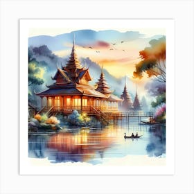 Thai Temple At Sunset Art Print