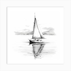 Sailing Boat Of Calm Waters Black And White Sketch Art Print