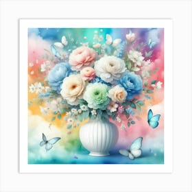 Colorful Flowers In A Vase Art Print