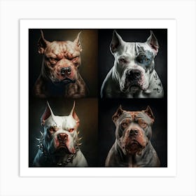 Four pittbulls Art Print