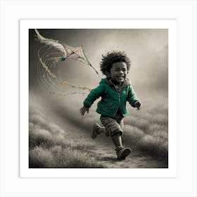 Child Flying Kite Art Print