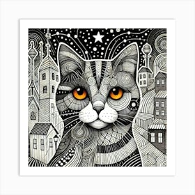 Ember Light City Cat Art Print