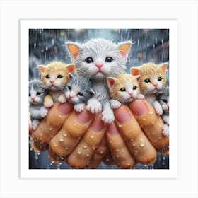 Kittens In Rain 1 Art Print