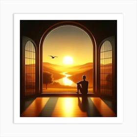 Sunset Contemplation: A Window to Serenity Art Print