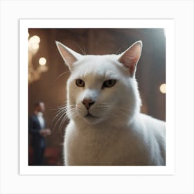 White Cat In A Room Art Print