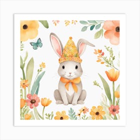 Floral Baby Rabbit Nursery Illustration (28) Art Print