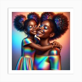 Ebony Rainbow Mother And Daughter Art Print