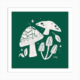 Abstract Mushrooms Green Square Art Print