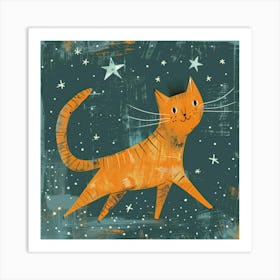 Orange Cat In The Stars Art Print