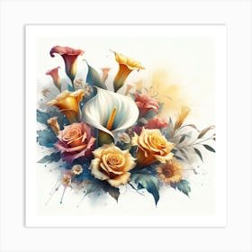 A beautiful and distinctive bouquet of roses and flowers 1 Art Print