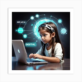 Young Girl Using A Laptop 6 Art Print