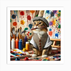 Artist Cat Wall Print Art A Creative Depiction Of A Cat As An Artist, Perfect For Blending A Love Of Cats And Art In Any Space Art Print