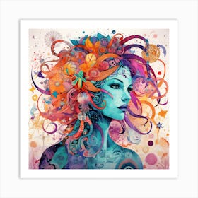 Woman With Colorful Hair 1 Art Print