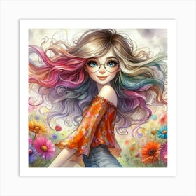 Girl With Colorful Hair 1 Art Print