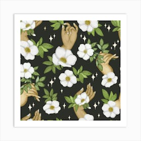 Delicate hand holding a wild flower Art Print