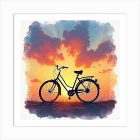 Cruiser Bike Against A Colorful Sunset Sky Watercolor 1 Art Print