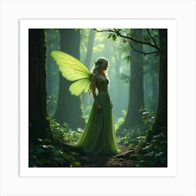 A Fae Queen With Glowing Wings Standing In A Forest 1 Art Print