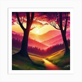 Sunset In The Forest 31 Art Print