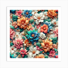 3d Floral Wallpaper Art Print