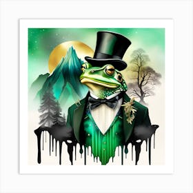 Frog In Top Hat Watercolor Splash Dripping 1 Art Print