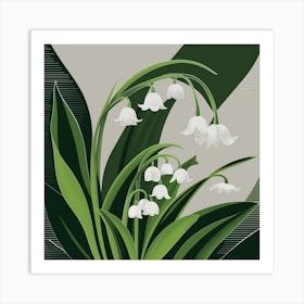 Lily of the Valley Modern-Retro White and Green Wild Flower 7 Art Print