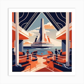 Art Deco-inspired ocean liner sails through the open waters Art Print