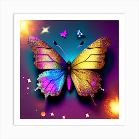 Colorful Butterfly With Stars Art Print