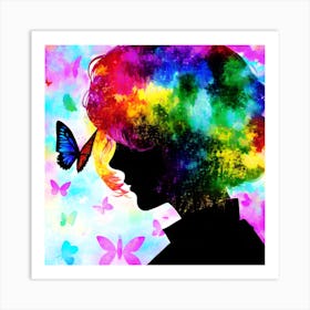 Silhouette Of A Girl With Butterflies 7 Art Print