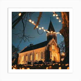 Church Lit Up At Night 1 Art Print