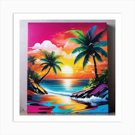 Sunset With Palm Trees Art Print