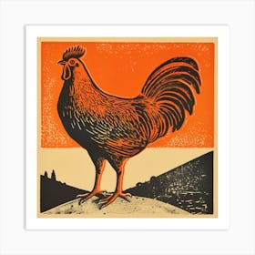Retro Bird Lithograph Chicken 3 Art Print