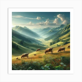 Cows Grazing In The Mountains 3 Art Print