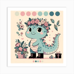 Cute Nursery Dino Baby Dragon Dinosaur  Art Print