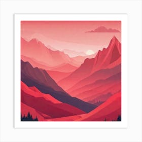 Misty mountains background in red tone 26 Art Print