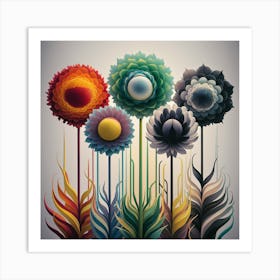 Four Colorful Flowers Art Print