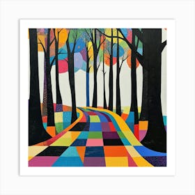 trees with black trunks and leaves in various colors 2 Art Print