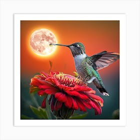 Hummingbird On Flower Art Print