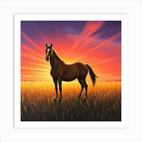 Horse In The Field At Sunset 6 Art Print