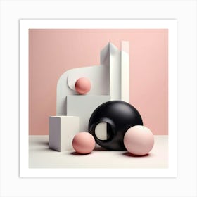 Retro Psycho Black White Shapes Pastel 3d Gradient Vintage Monochrome Geometric Soft Dim (6) Art Print