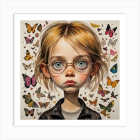 Beautiful Girl With Butterflies Art Print