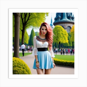 Beautiful Girl In Blue Dress Art Print