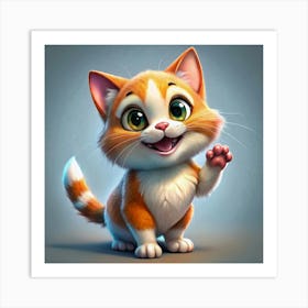 Cute Cartoon Cat Waving Art Print