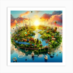 Earth With Wind Turbines Art Print