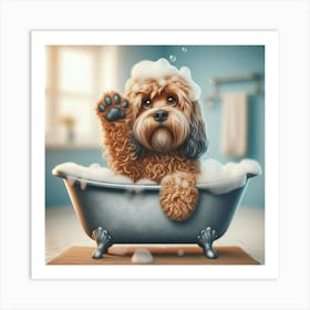 Dog In The Bath 1 Art Print