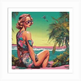 Neon Beach Pin-Up 1 Art Print