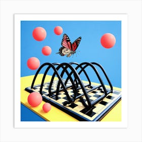 Butterfly On A Chess Board Art Print