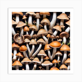 Mushroom Collection On A Black Background Art Print