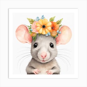 Floral Baby Rat Nursery Illustration (52) Art Print