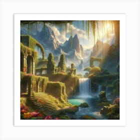 Waterfall In The Jungle paintings art print 10 Art Print