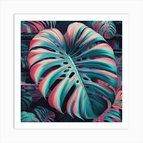 Glitch Large Monstera leaf, Glitch art 6 Art Print